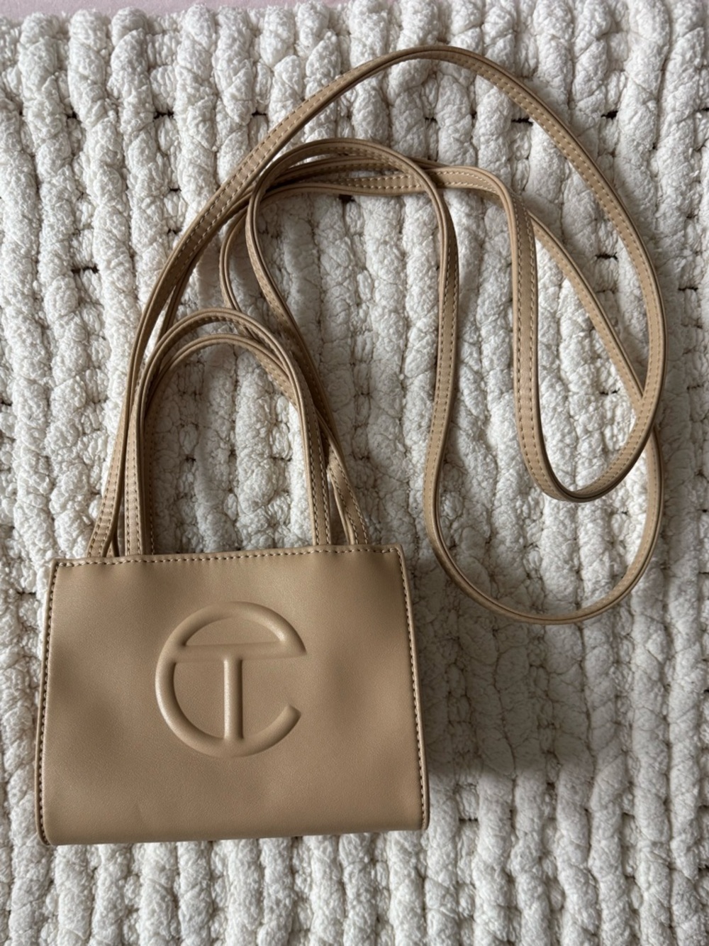 Telfar Small Beige/Tan Mini Leather Crossbody Bag